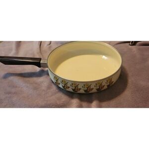 Vintage Enamel Skillet Frying Pan Yellow White Crocus Floral Retro MCM 10 inch